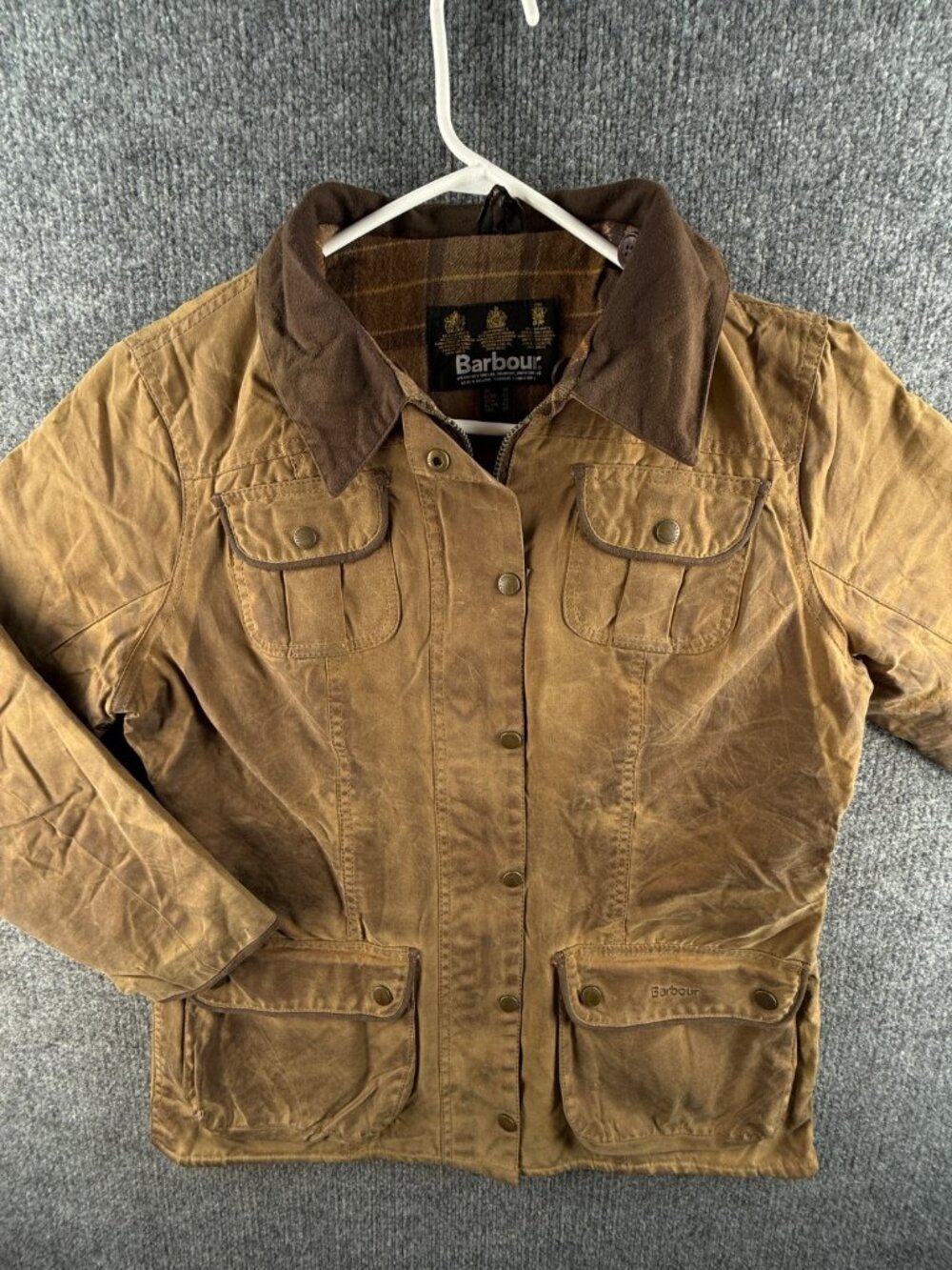 Barbour L1600 Fur Trim Utility Waxed Jacket Women Full Zip Size 10 US Brown